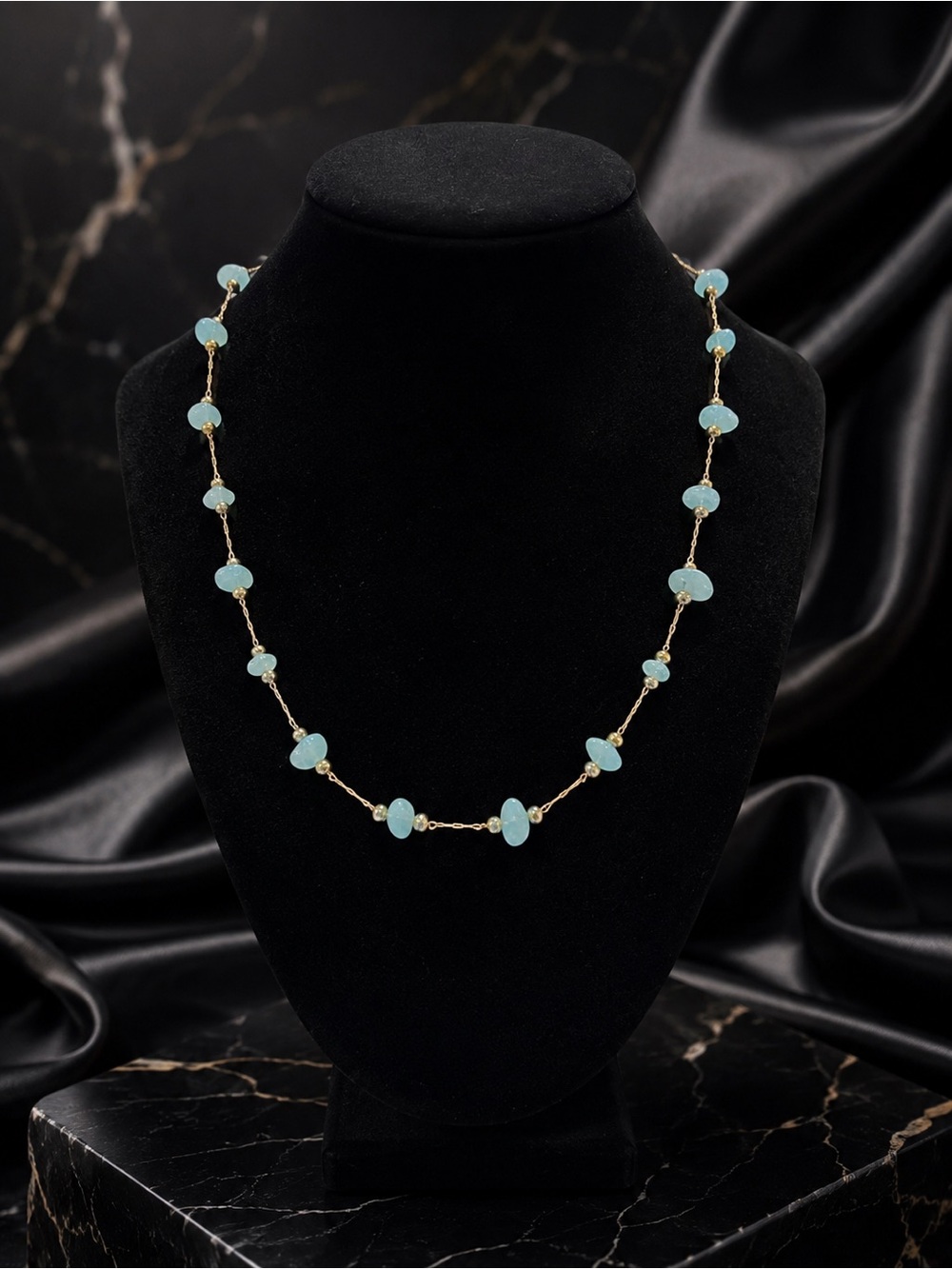 Azure Tide Blue Apatite Gold Station Necklace | Coastal Boho Luxe Jewelry